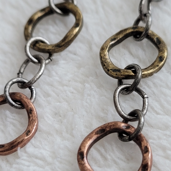 Tri-Color 3-Ring 2.5" Dangle Earrings | silvertone, goldtone & coppertone EUC - Picture 10 of 10